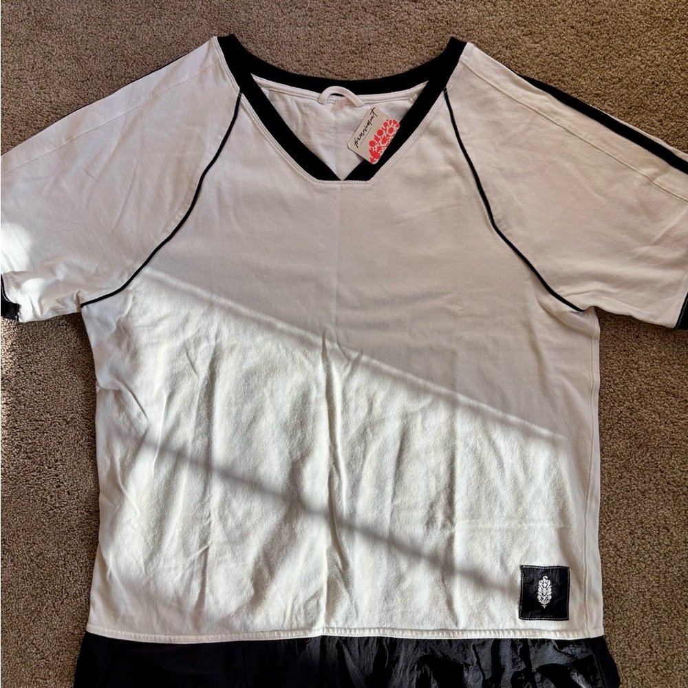 Free People White and Black Short Sleeve Tee NWT